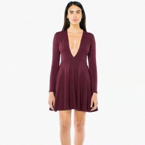 American Apparel Deep V A-line Skater Long Sleeve Dress Size L